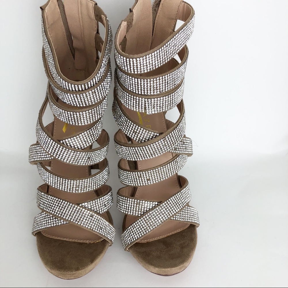 Glaze Womens Rhinestone Stap High  Heels Size 7